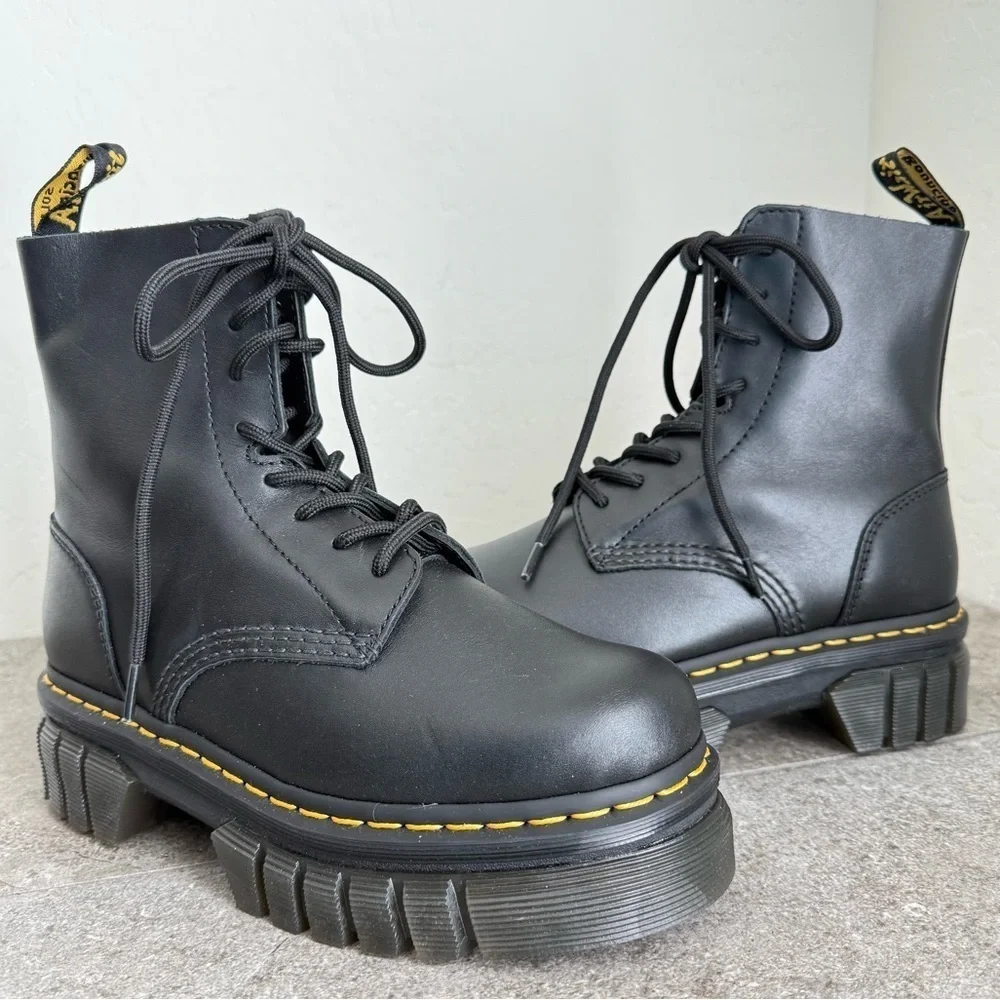 NEW Dr Martens Audrick Black Napa Leather Platform Ankle Boots Size EU38 L7